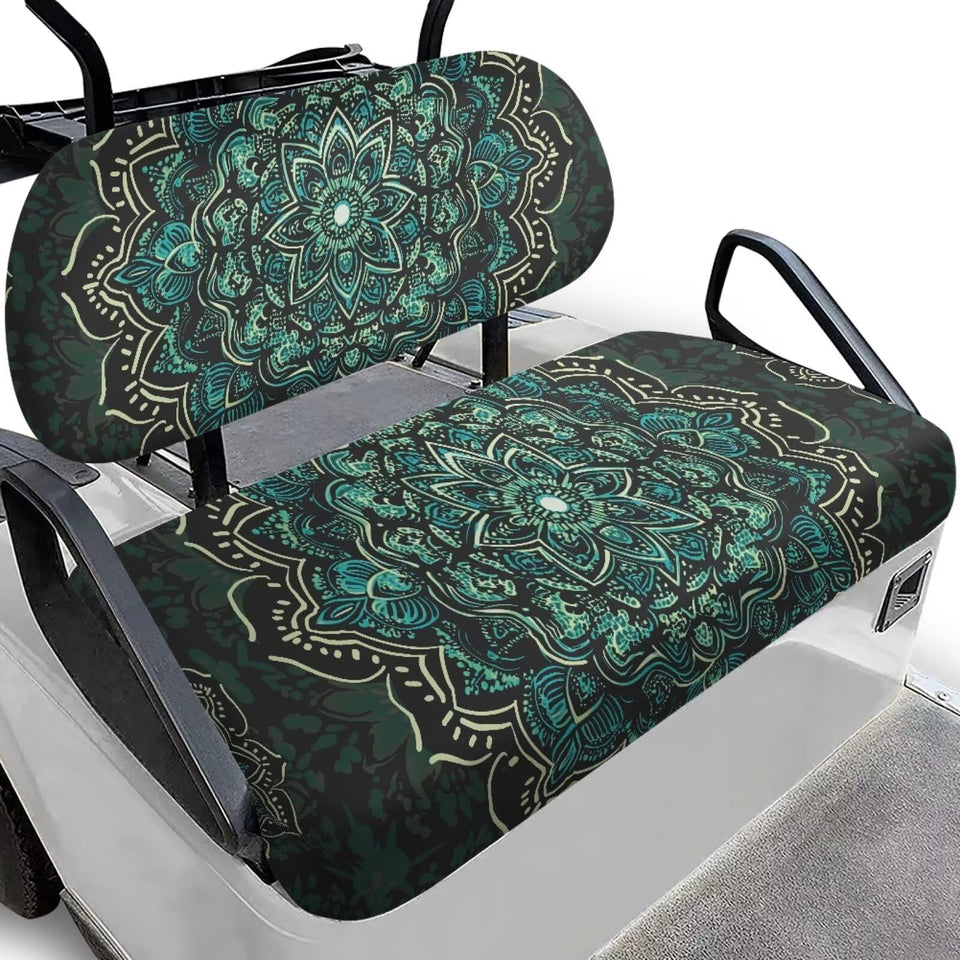 Tomeusey golf cart seat cover backrest with green mandala protects upholstery while staying in place
