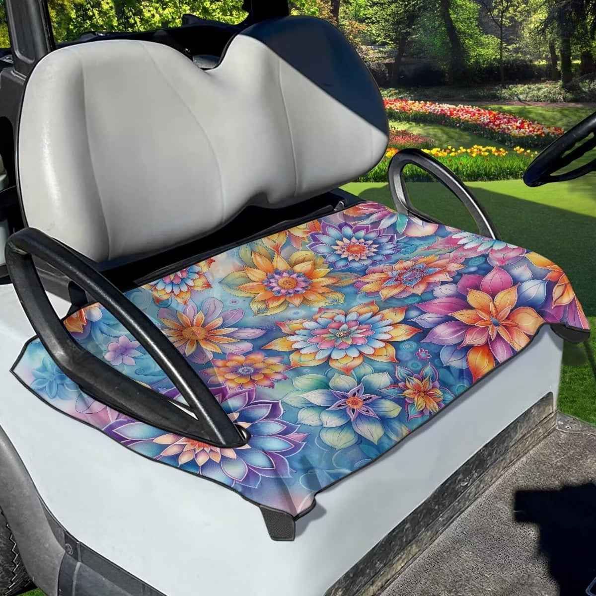 Tomeusey golf cart seat cover with boho flower print protects seats and adds style