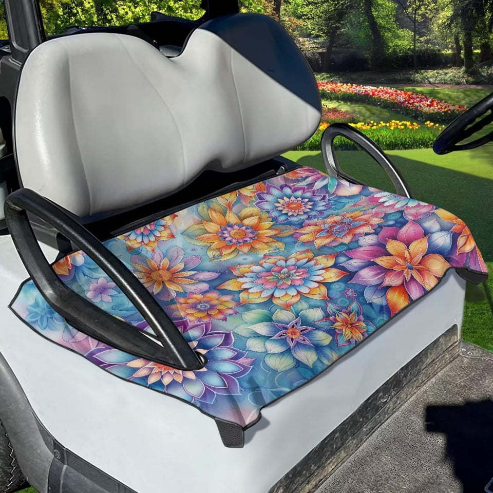 Tomeusey golf cart seat cover with boho flower print protects seats and adds style