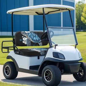 Heavy-duty waterproof fabric shields seats from spills and weather.
