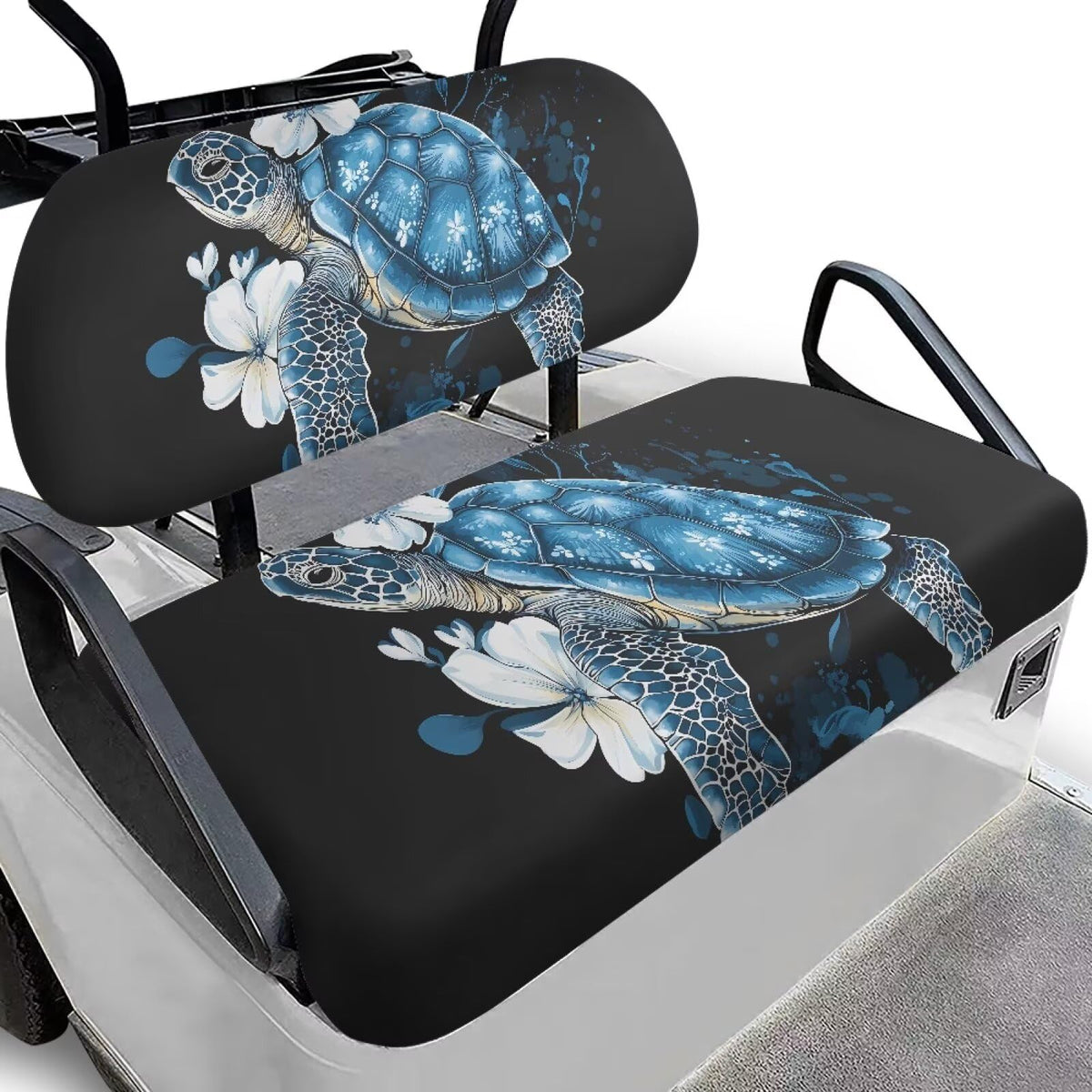 Tomeusey Split Seat Covers in turtle floral pattern protect Club Car seats and elevate style.