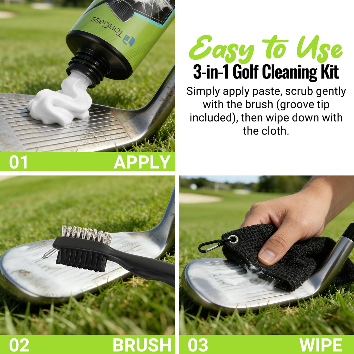 TonGass microfiber cleaning cloth with hook loop for quick mid-round use.