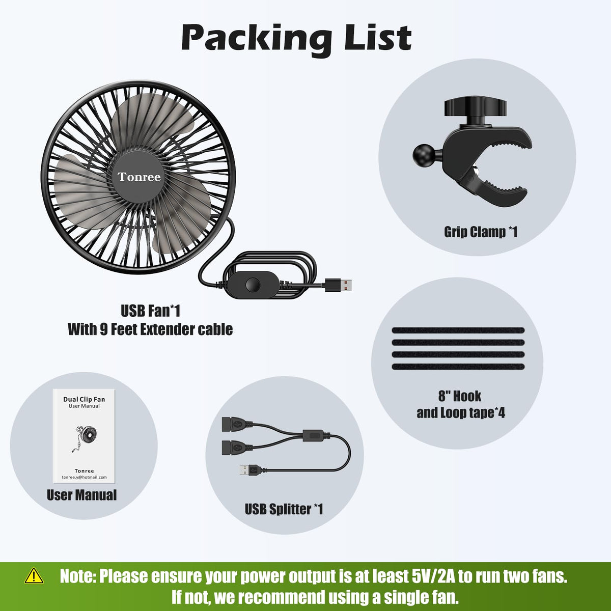Tonree compact travel fan is ideal for car, home, and RV use.