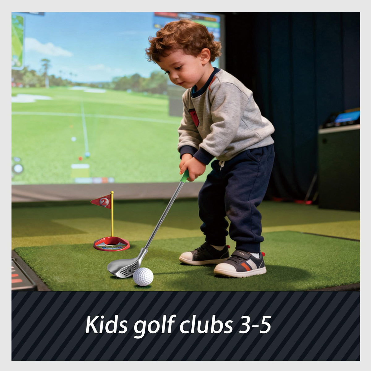 Tontiaty Kids Golf Clubs Indoor Outdoor Use image shows versatile setup.