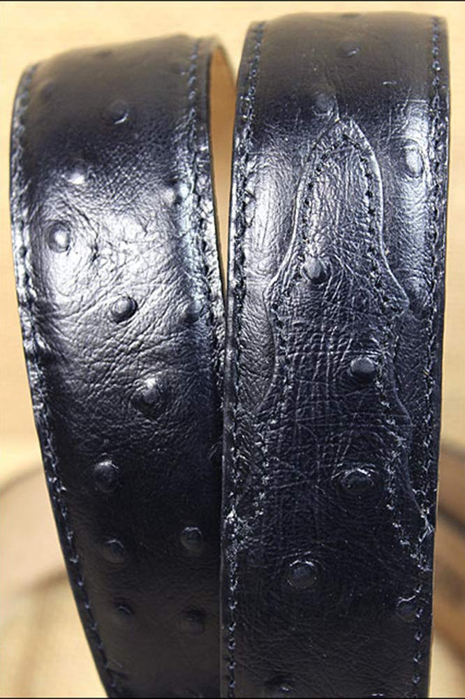Tony Lama black ostrich dress belt leather keeper keeps the loose end neat.