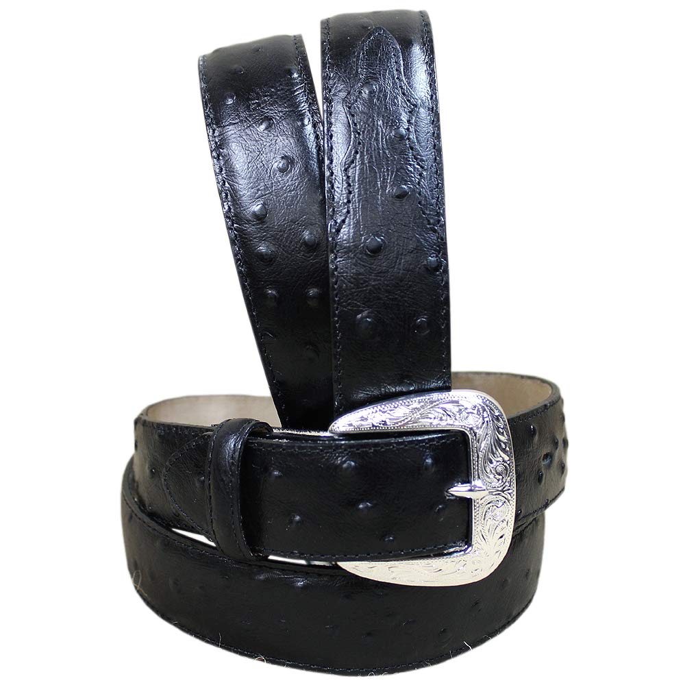 Tony Lama ostrich leather belt close-up showing rich texture and premium craftsmanship.