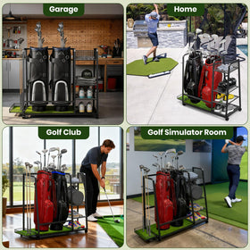 TooCust golf bag storage rack large basket holds extra gear and accessories
