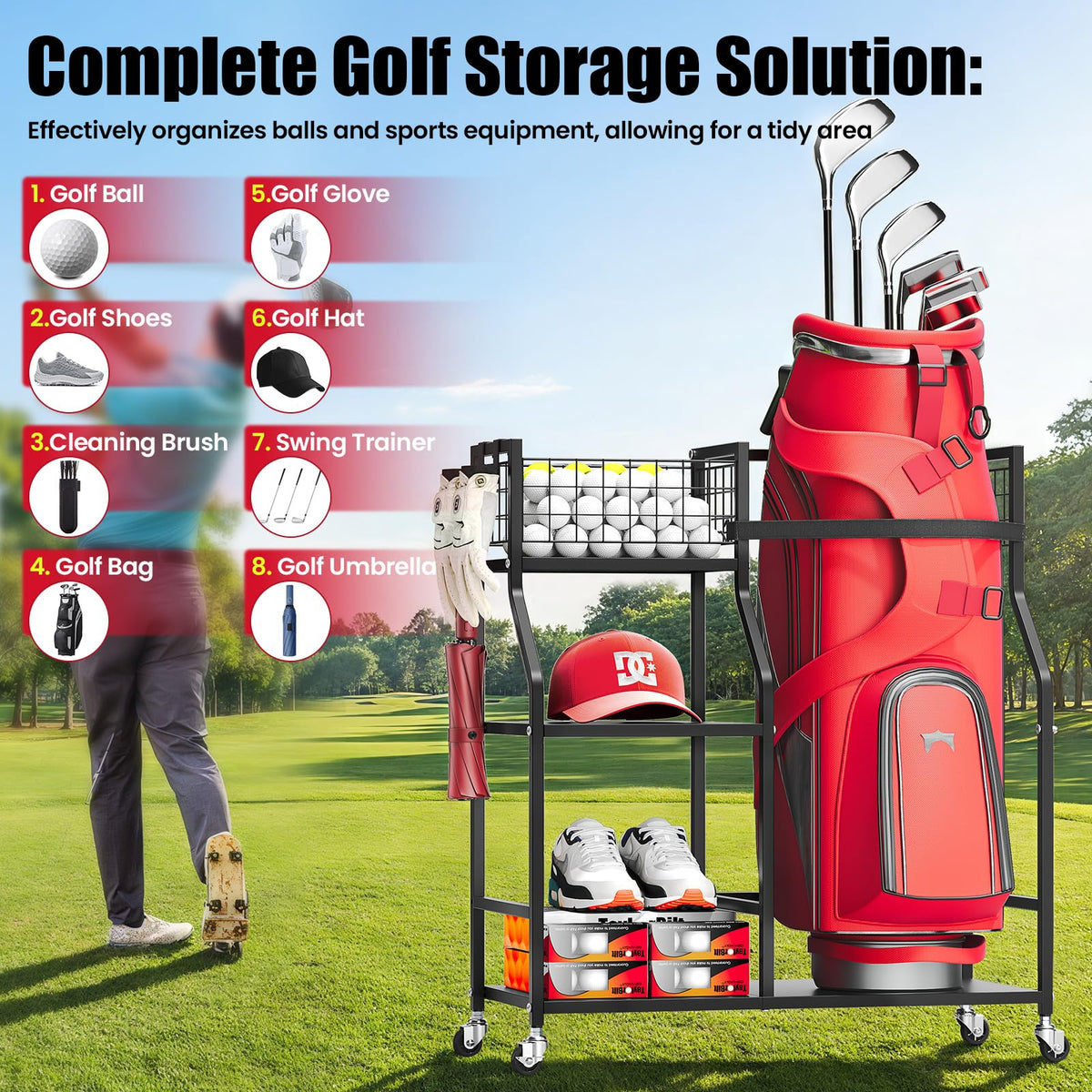 TOOLF four-section storage for bags, balls, shoes, accessories