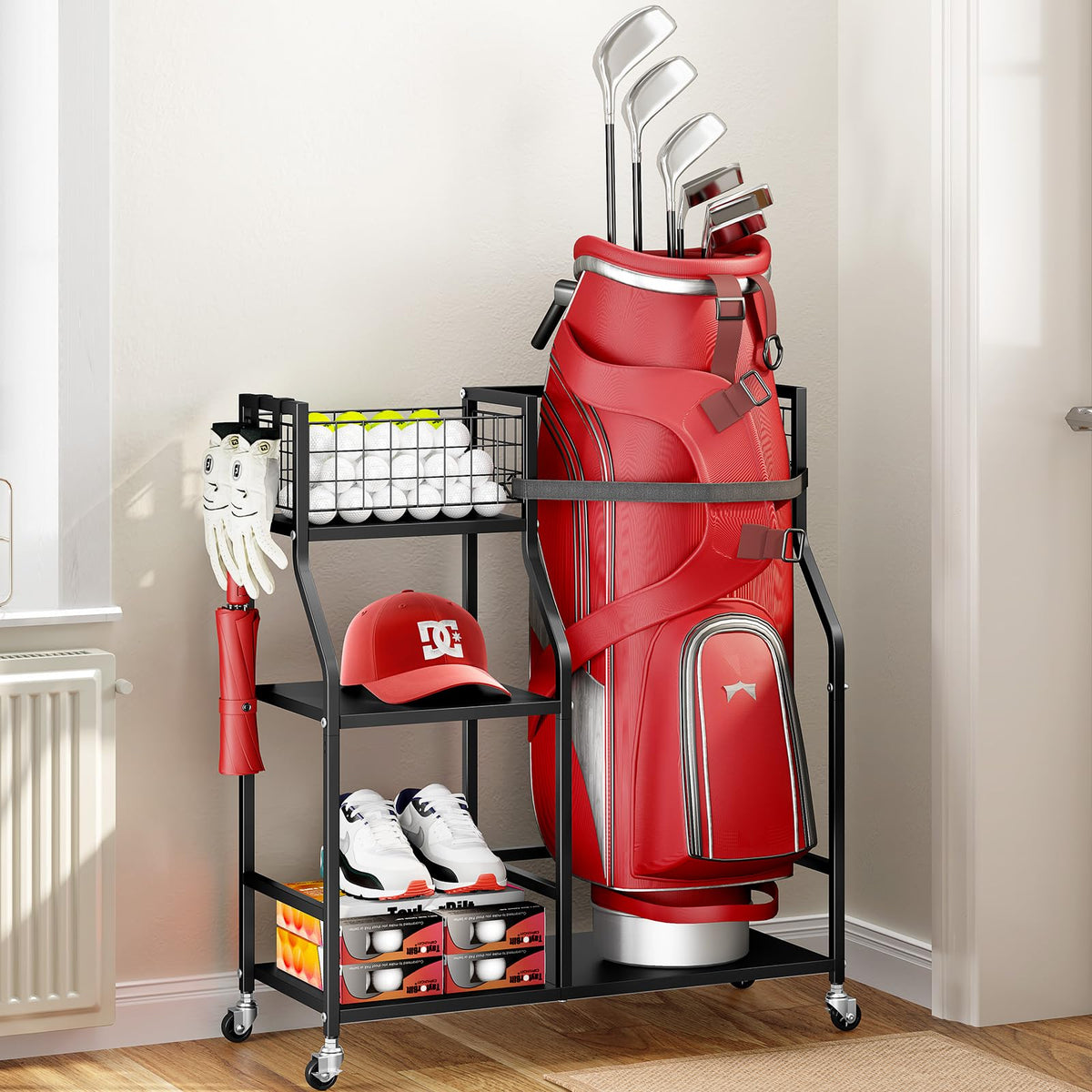 TOOLF Golf Bag Organizer with wheels for easy mobility and organized gear