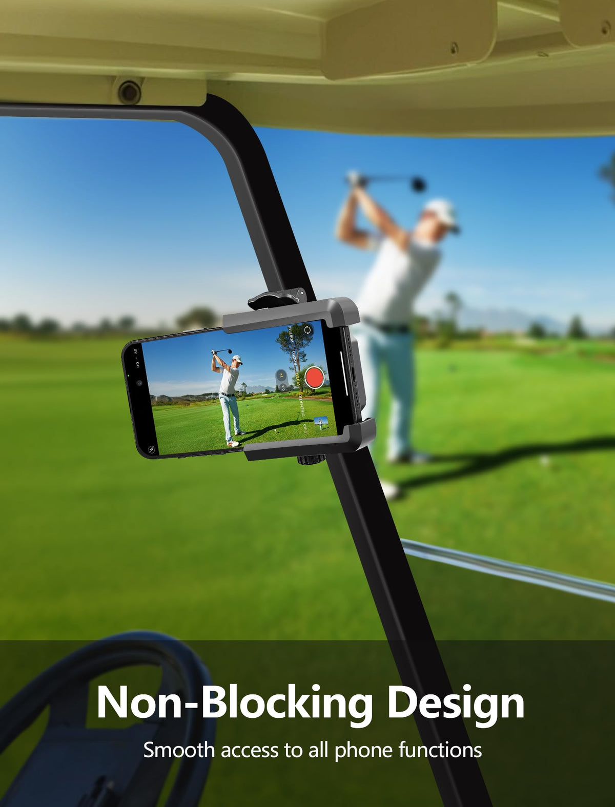 TopGo non-blocking design keeps front camera accessible for calls and selfies.