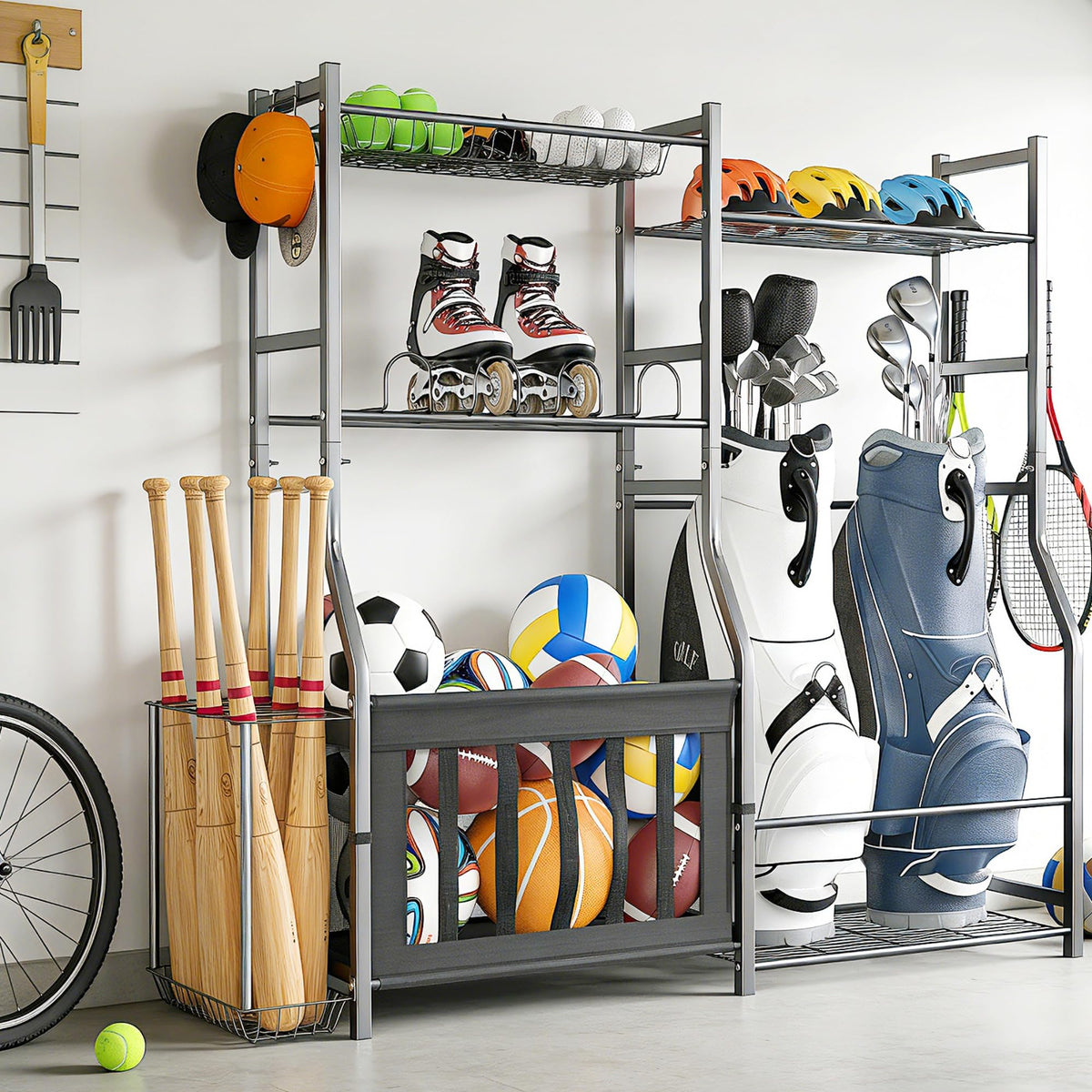 TORACK golf bags stand with ball storage keeping gear organized.
