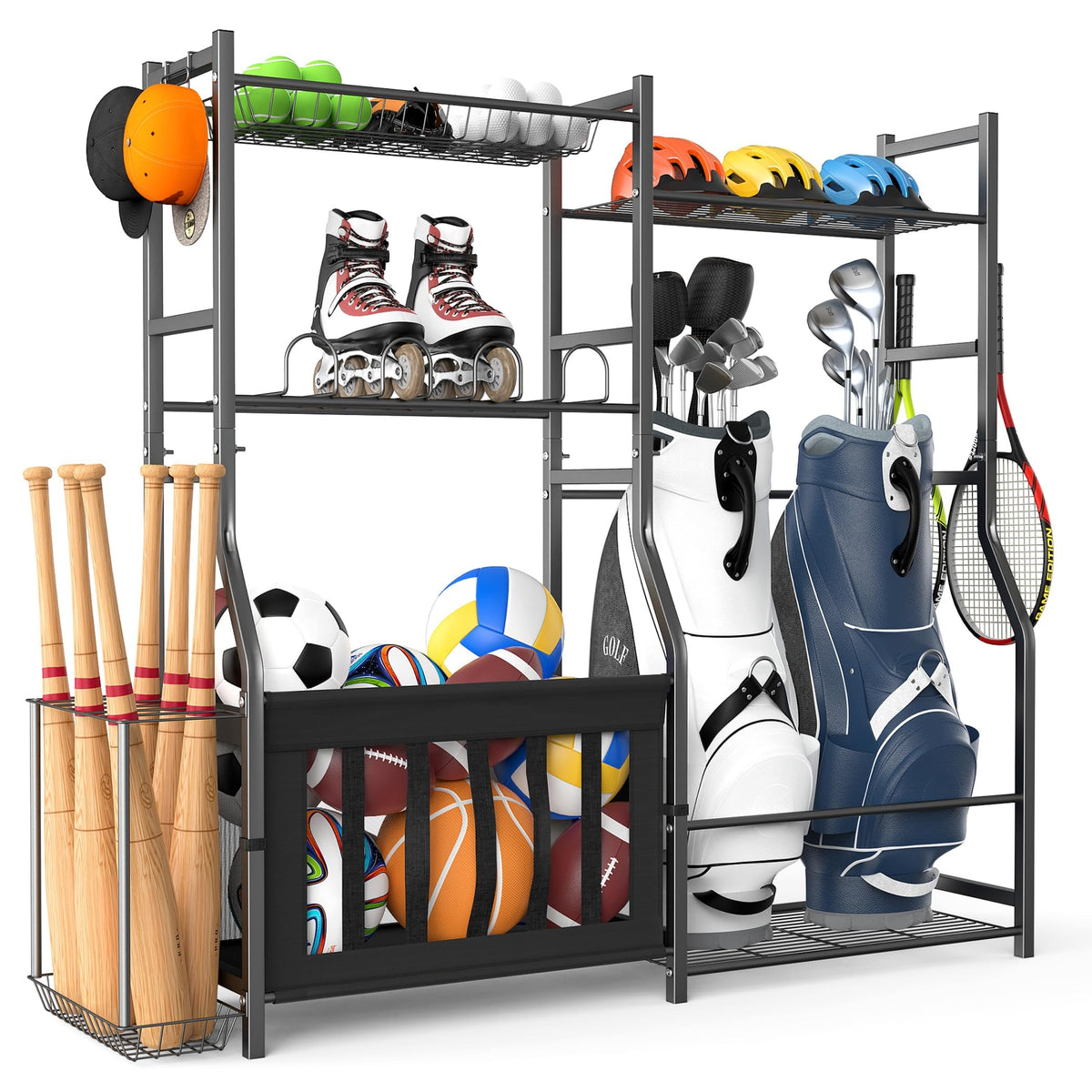 TORACK golf bags stand storing two bags neatly for easy club access.