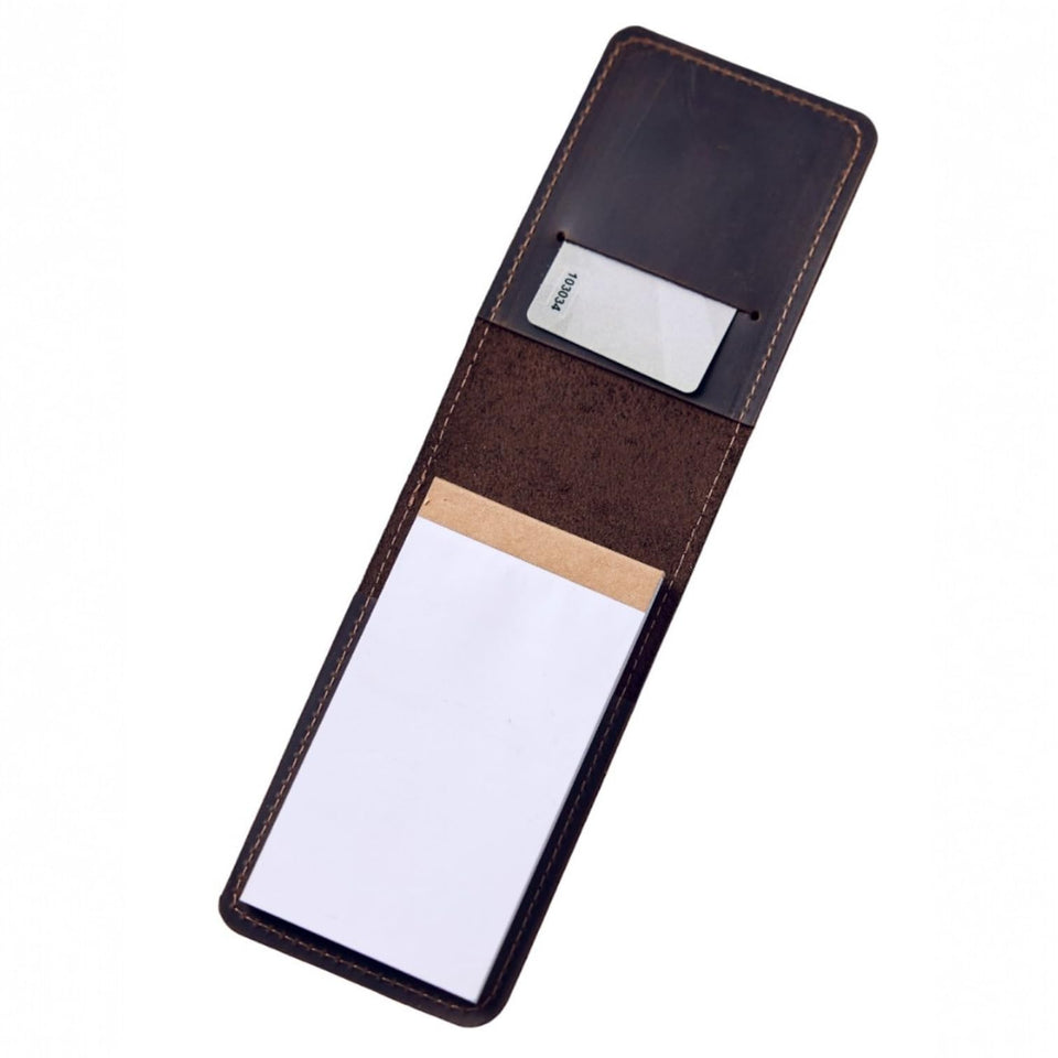 TORAKIP Leather Scorecard Holder front view, compact on the course.