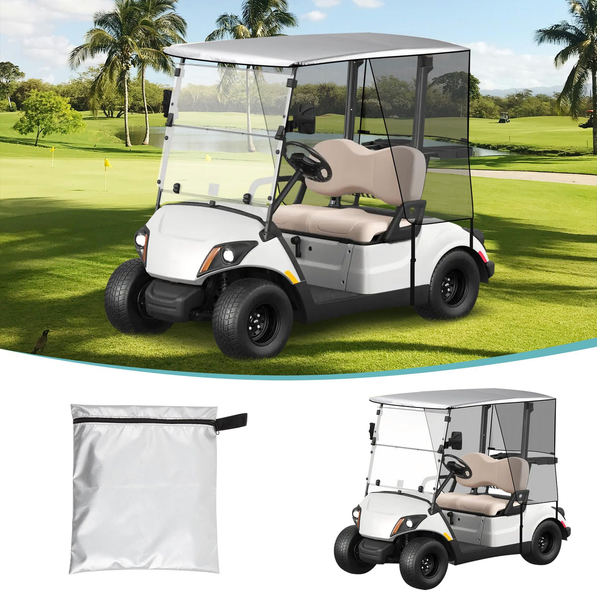 Toriexon sun shade cover on Club Car Precedent offering sun protection and cooling shade