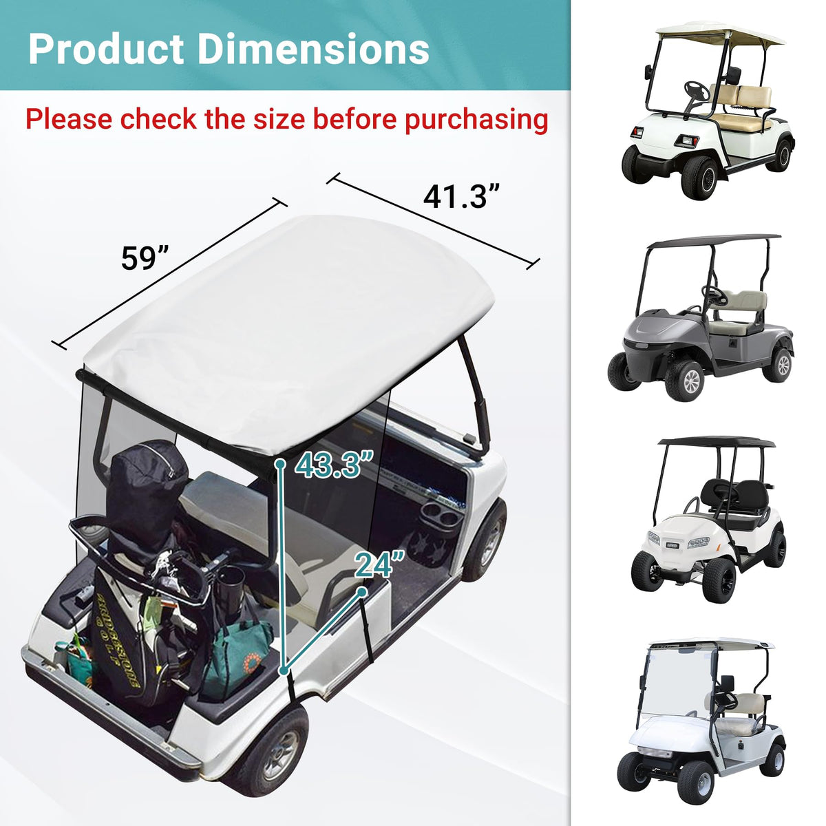 Toriexon sun shade on EZGO TXT demonstrating full roof coverage for hot days
