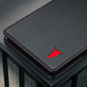 TORRO black with red detail leather enhances golf gear aesthetics.