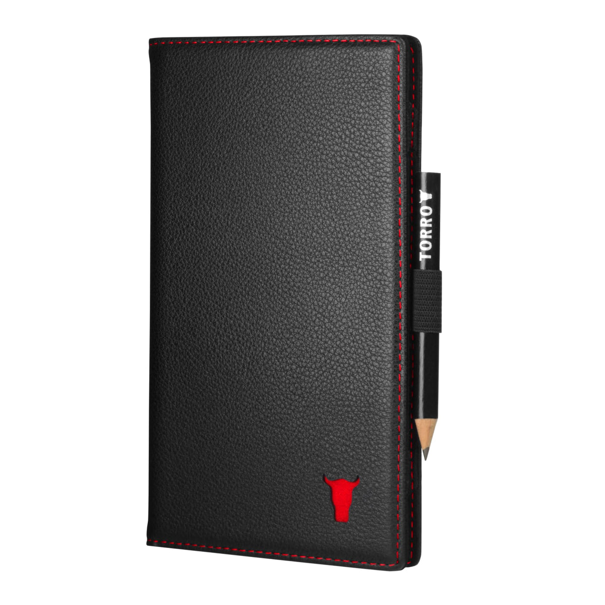 TORRO golf scorecard holder in black, front view, secure and accessible