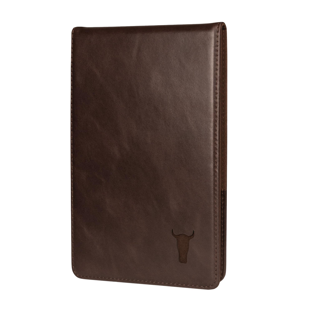 TORRO golf scorecard holder dark brown, front view, showcasing its slim on-course profile