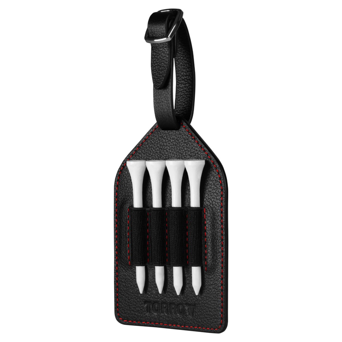TORRO Leather Golf Tee Holder front view with four accessible tee slots for easy access on the course.