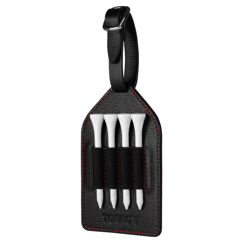 TORRO Leather Golf Tee Holder front view with four accessible tee slots for easy access on the course.