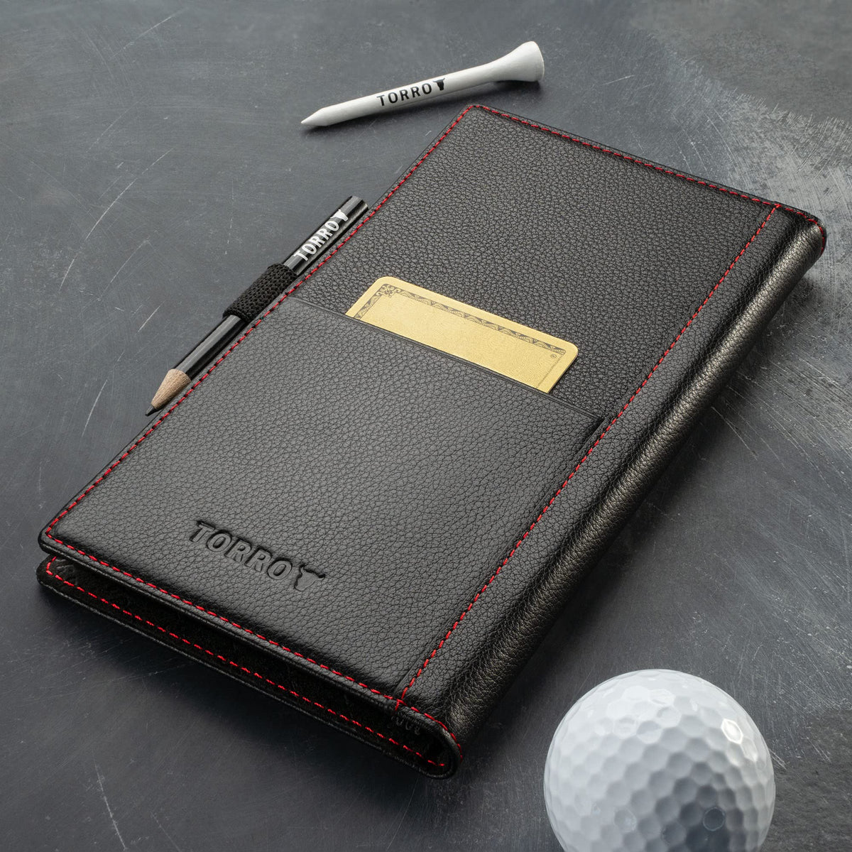 Fold-out design shows front nine and back nine for quick score checks.