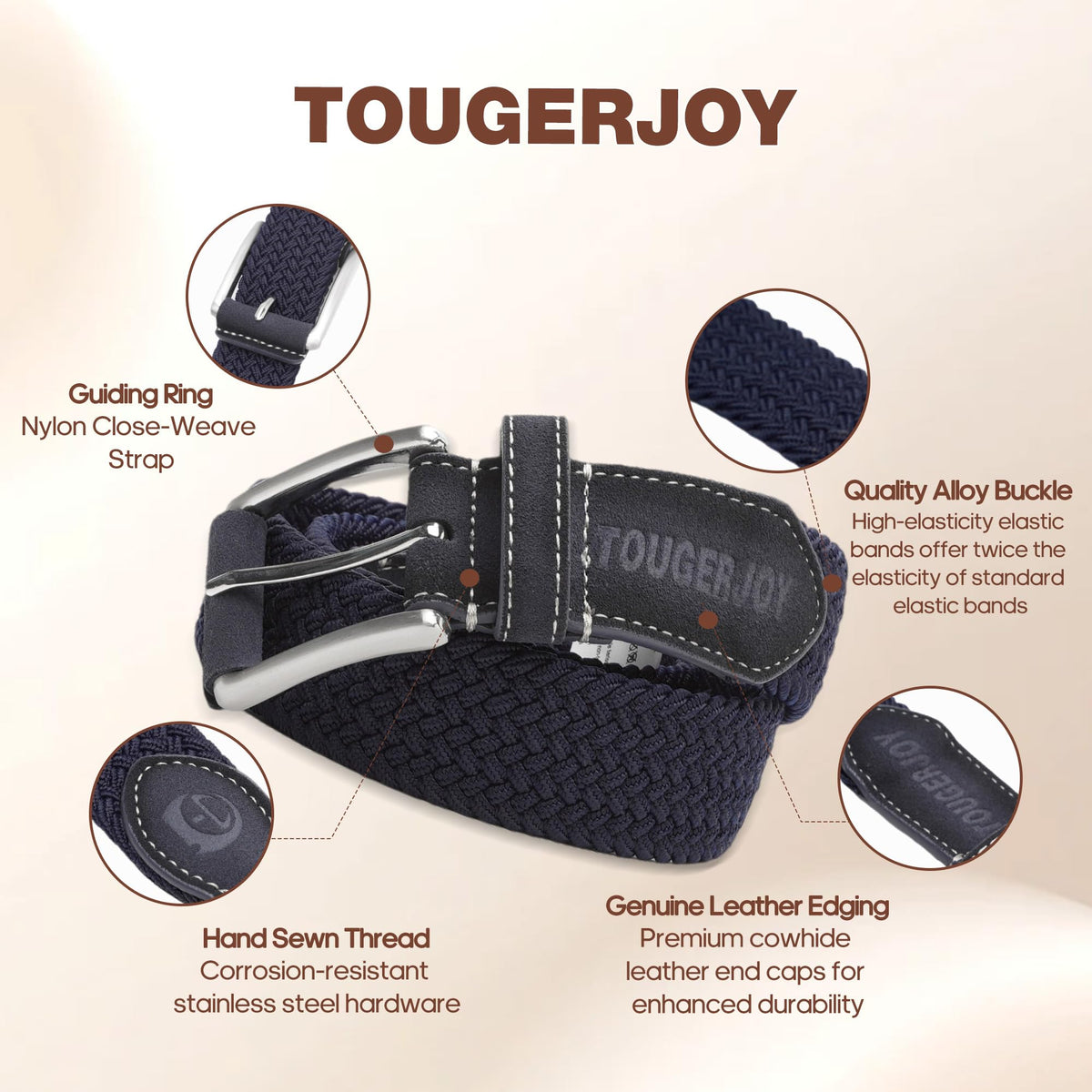 TOUGERJOY zinc buckle with leather protection resists scratches on adventures