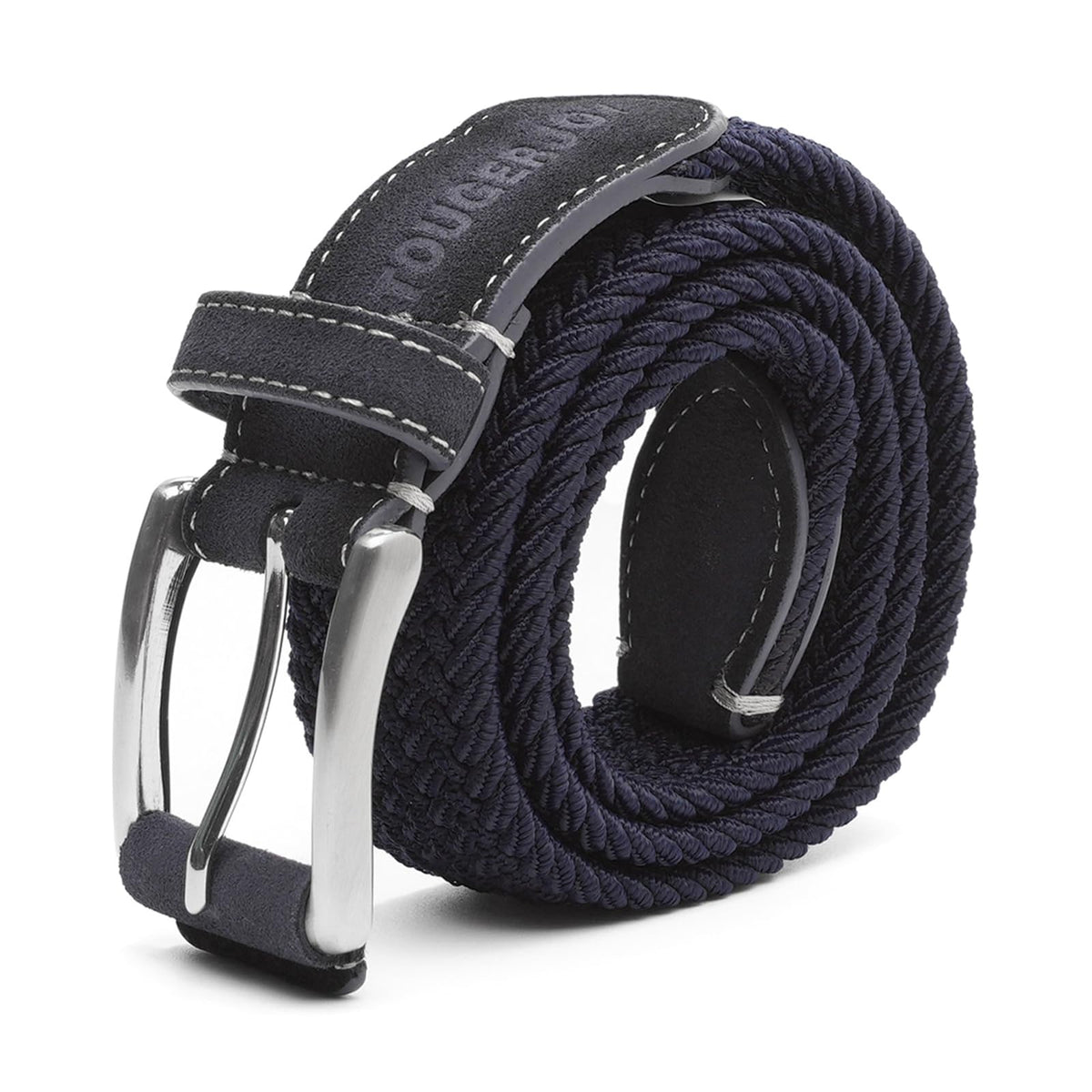 TOUGERJOY men's stretch braided belt closeup shows flexible weave for comfortable all-day wear