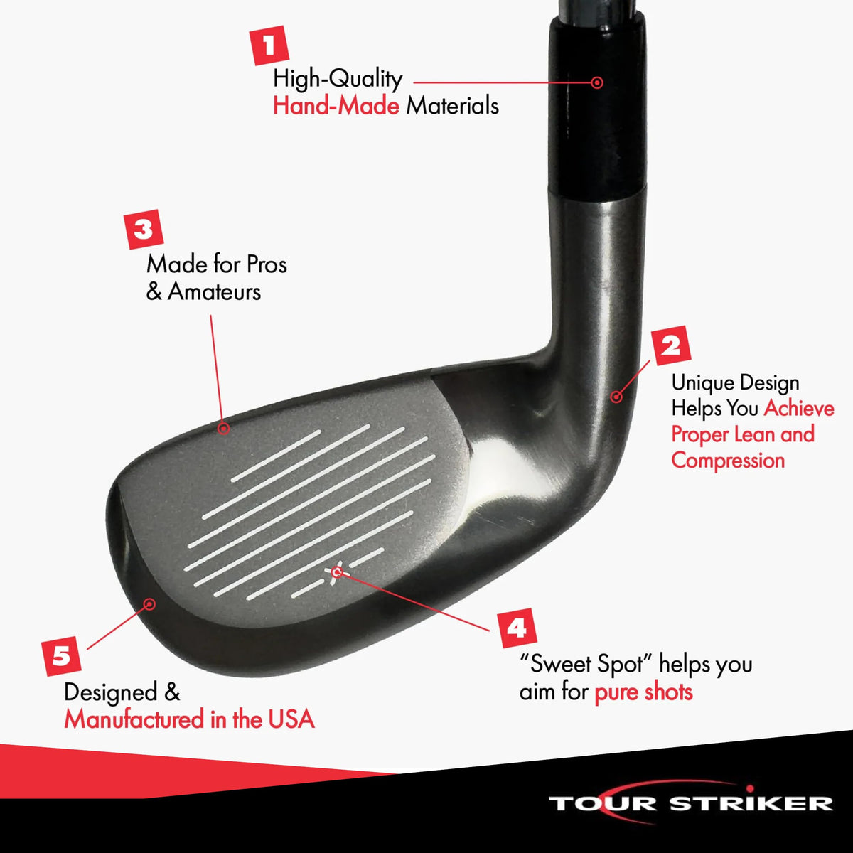 Tour Striker RED Stripe USA-made craftsmanship highlights durable feel.