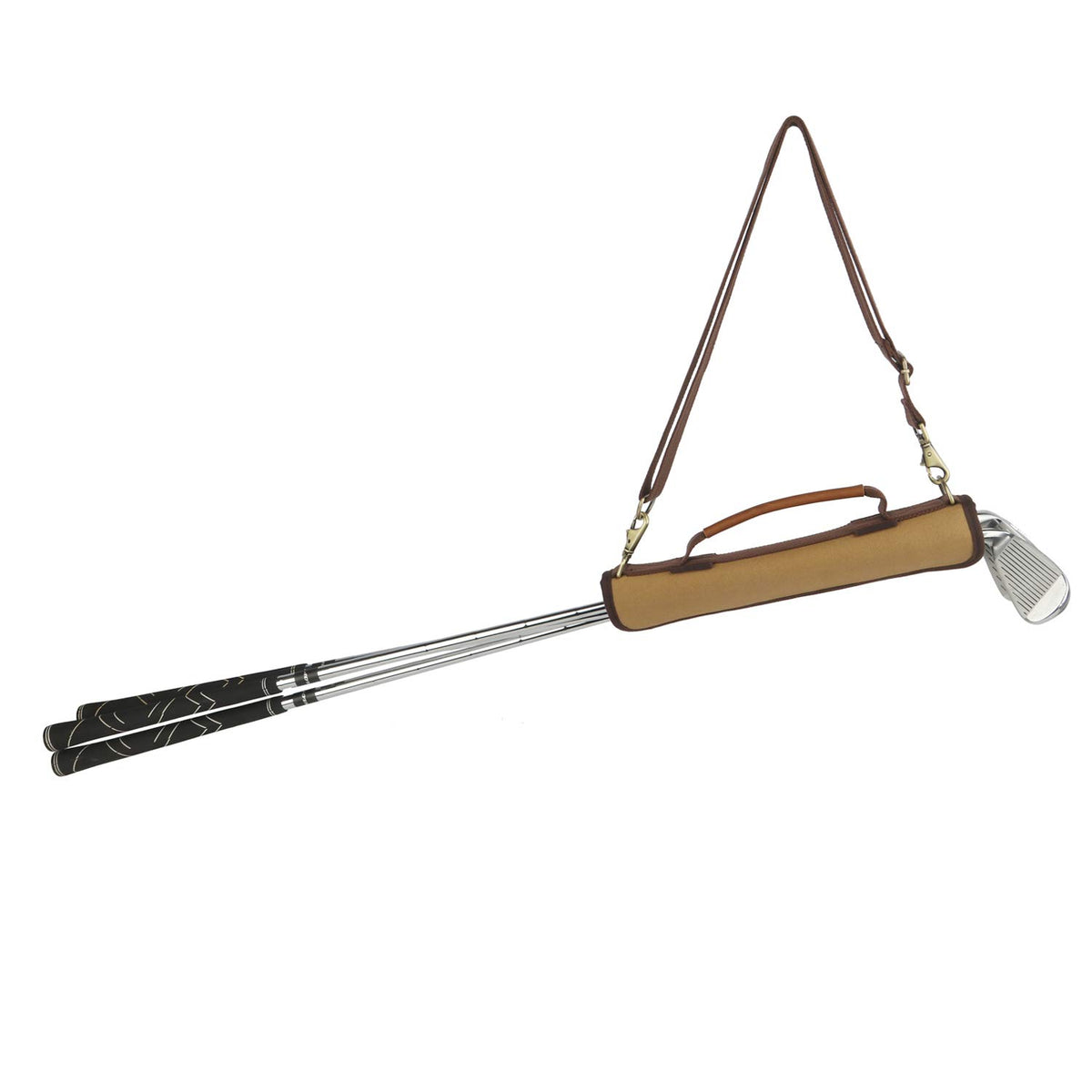 TOURBN Canvas Mini Golf Carry Bag in khaki, compact for quick practice sessions.