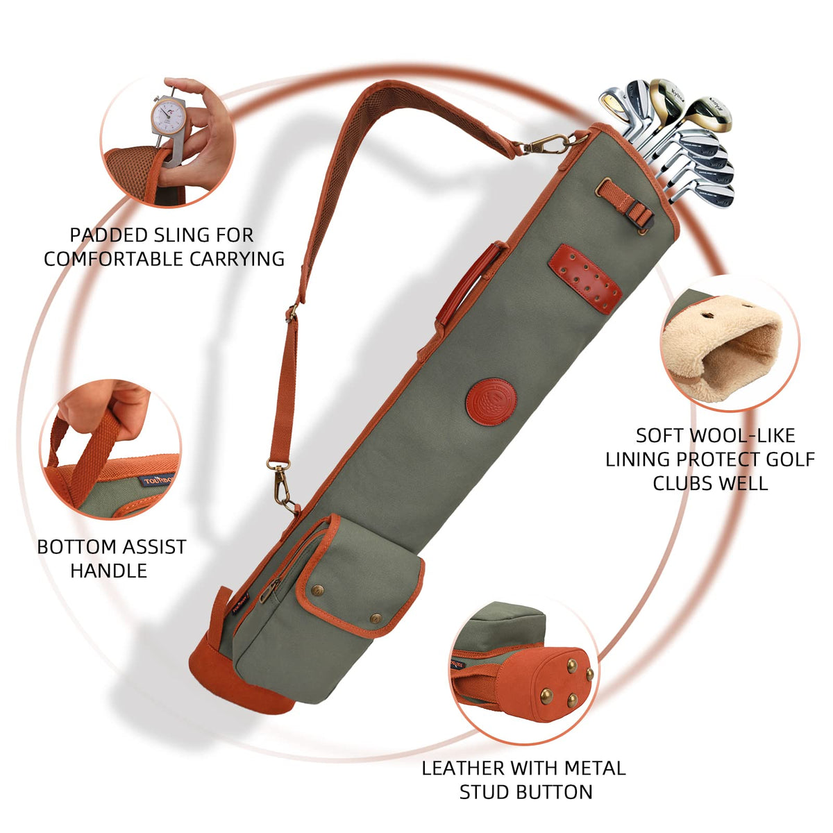 TOURBN side hand strap allows quick pickup when switching bags.
