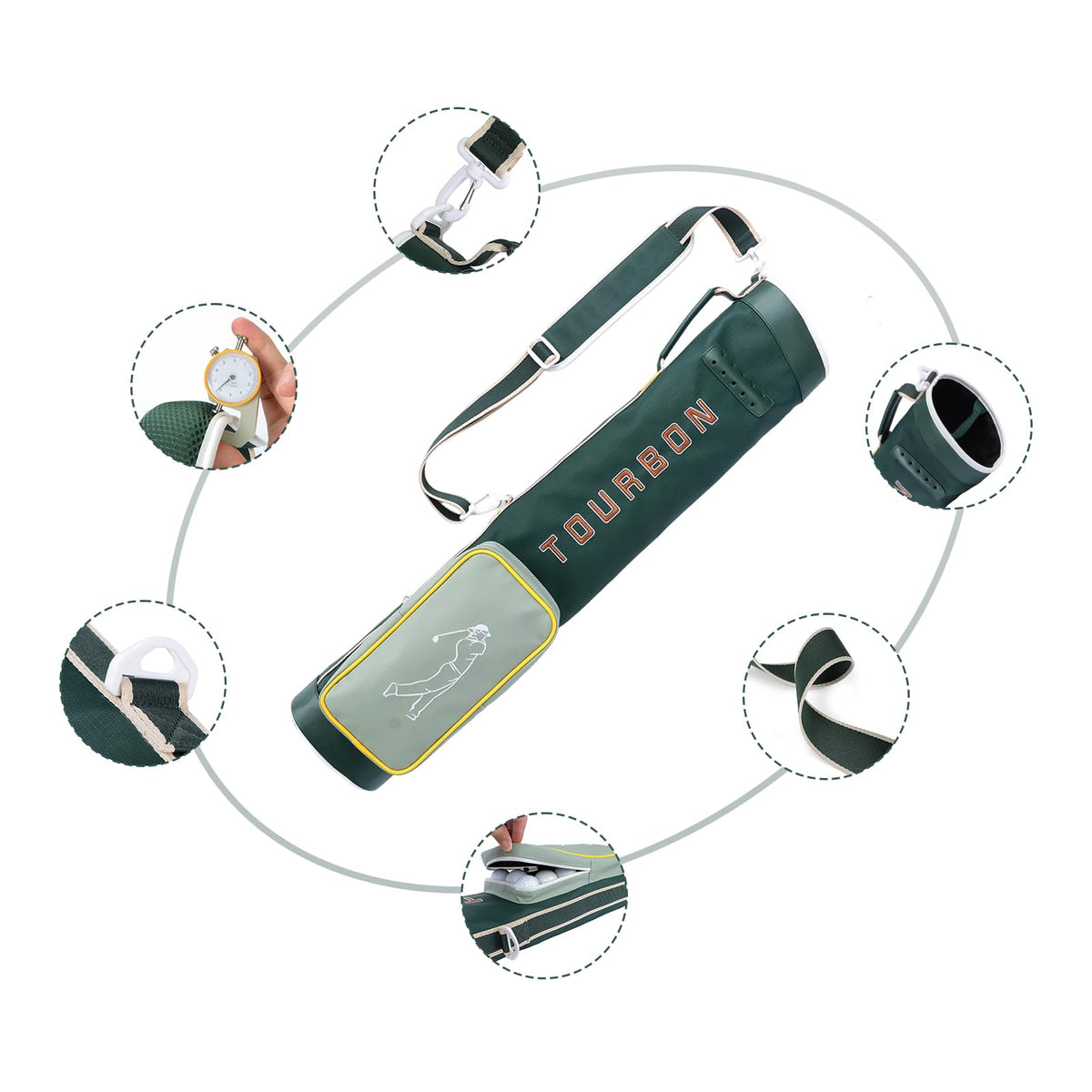 TOURBON golf bag with 36-inch height demonstrates slim, easy-to-carry profile.