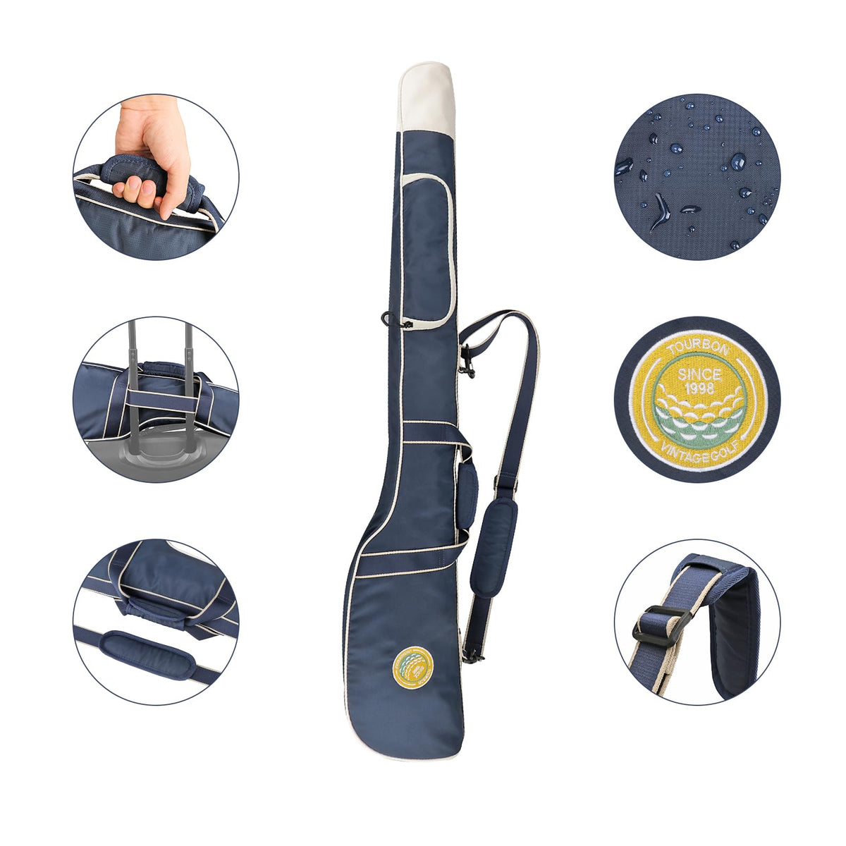 TOURBON golf bag with adjustable padded shoulder strap for comfort