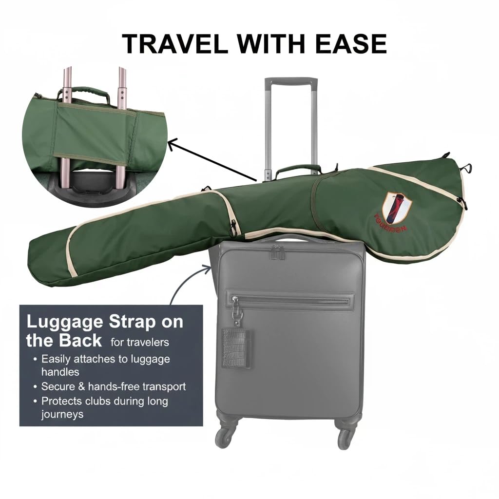 TOURBON Golf Bag Sunday Carry luggage strap helps secure it to luggage during trips.