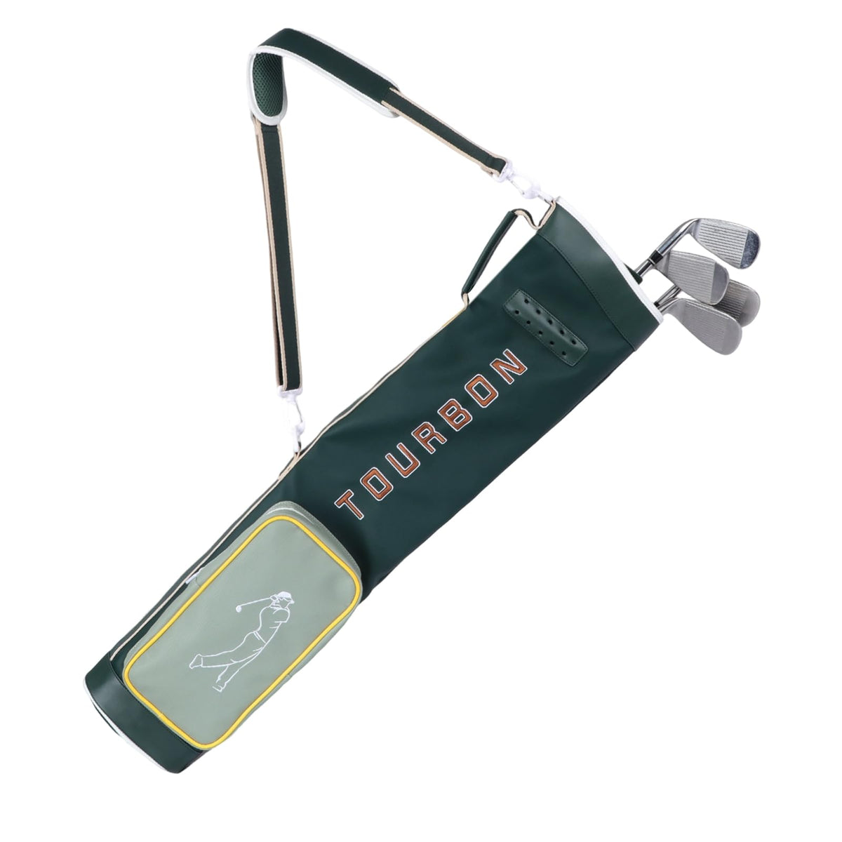 TOURBON golf club bag with adjustable strap, ready for easy club transport during practice.