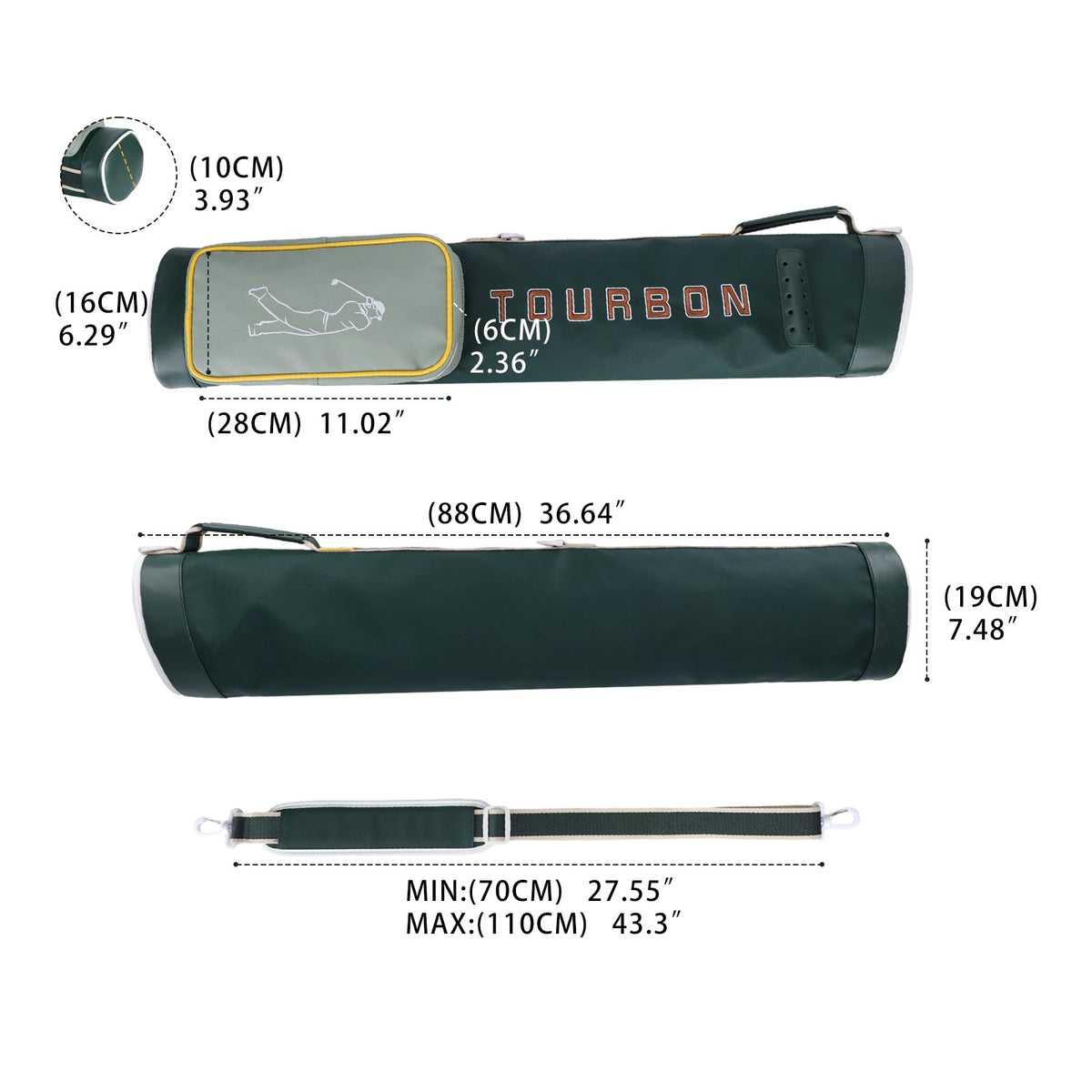 TOURBON lightweight golf bag pictured holding 7-9 clubs for balanced training sessions.