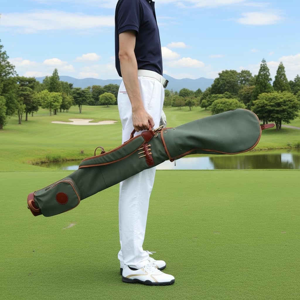 Tourbon Vintage bag shown in travel scenario for on-the-go golf gear.