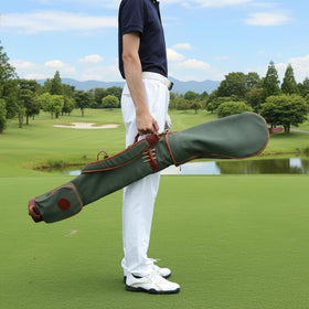 Tourbon Vintage bag shown in travel scenario for on-the-go golf gear.