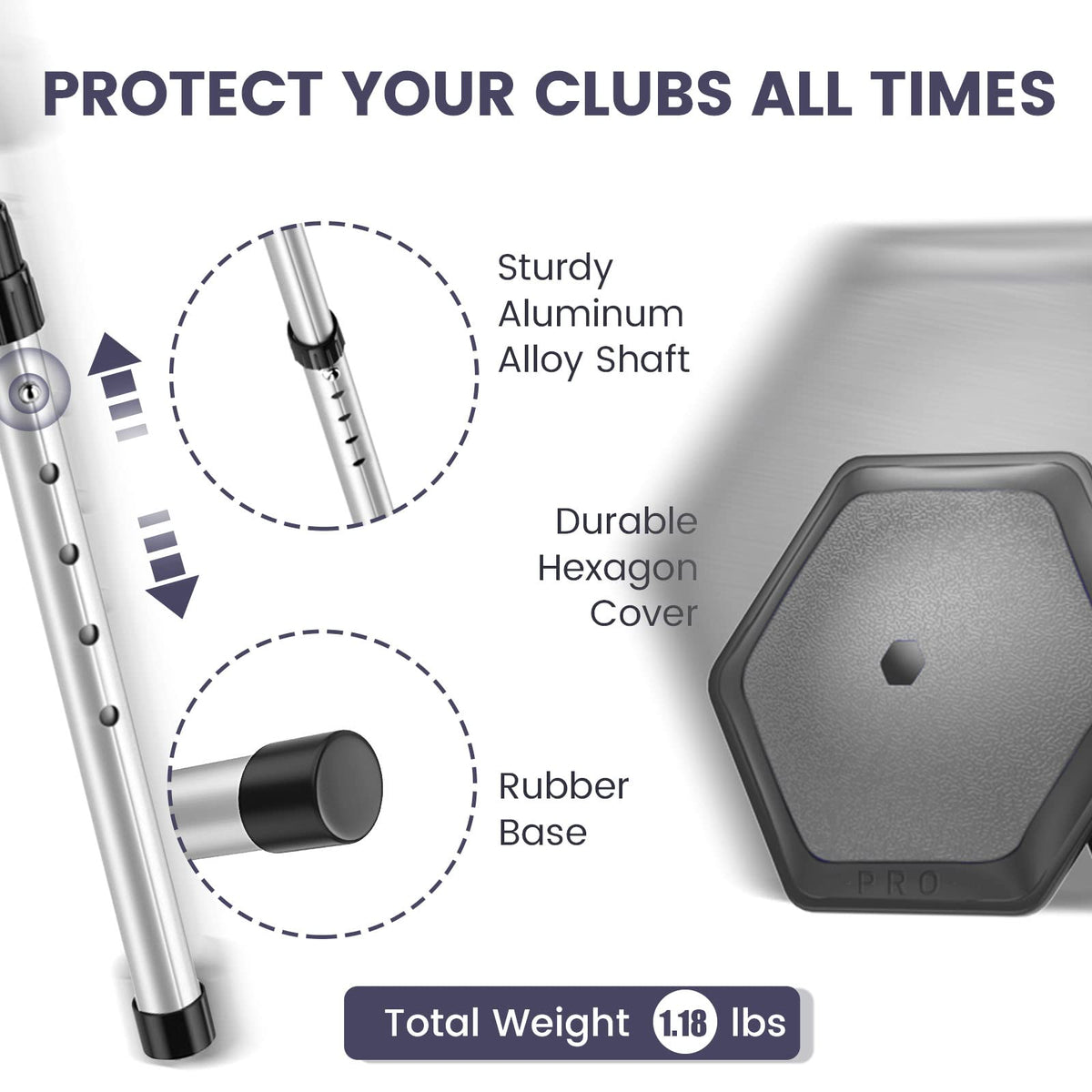 ToVii ABS anti-impact cover protects clubs from shocks.