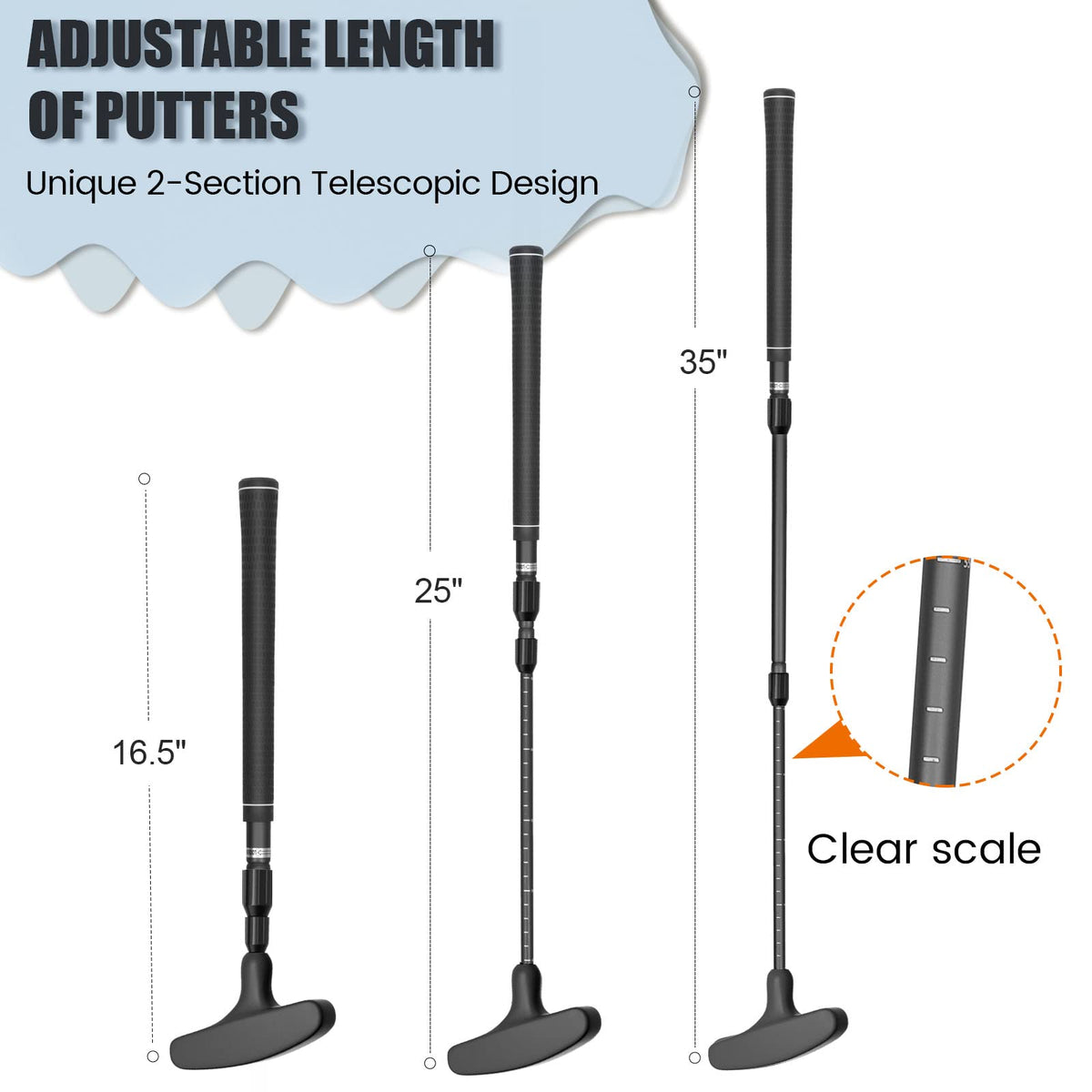 ToVii putter offers 20–35 inch length range for both hands.