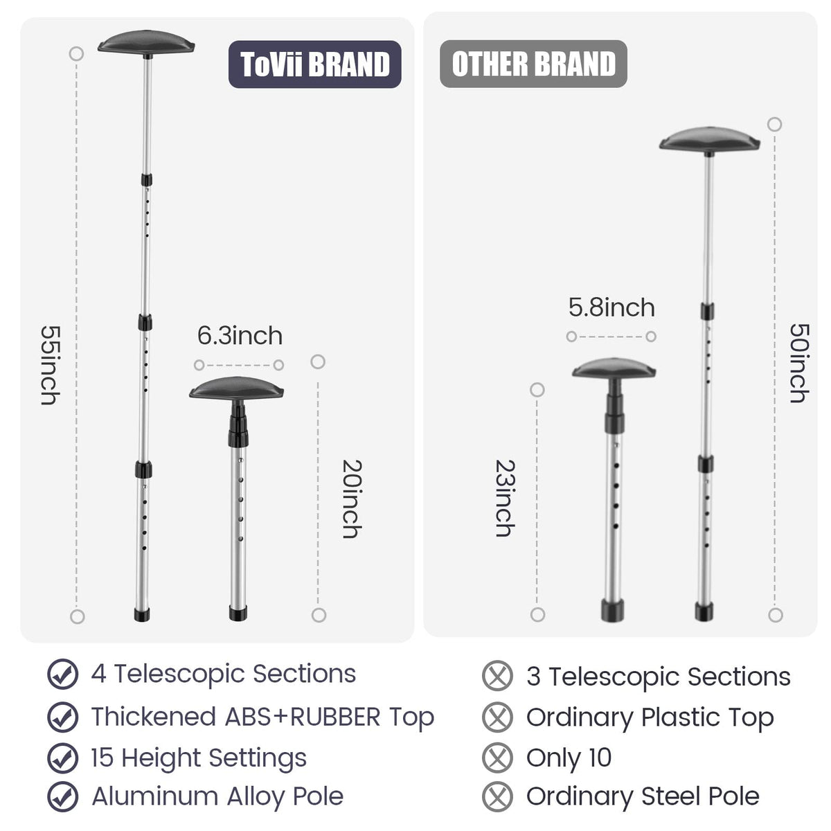 ToVii center shaft in aluminum alloy offers strong support while remaining lightweight.