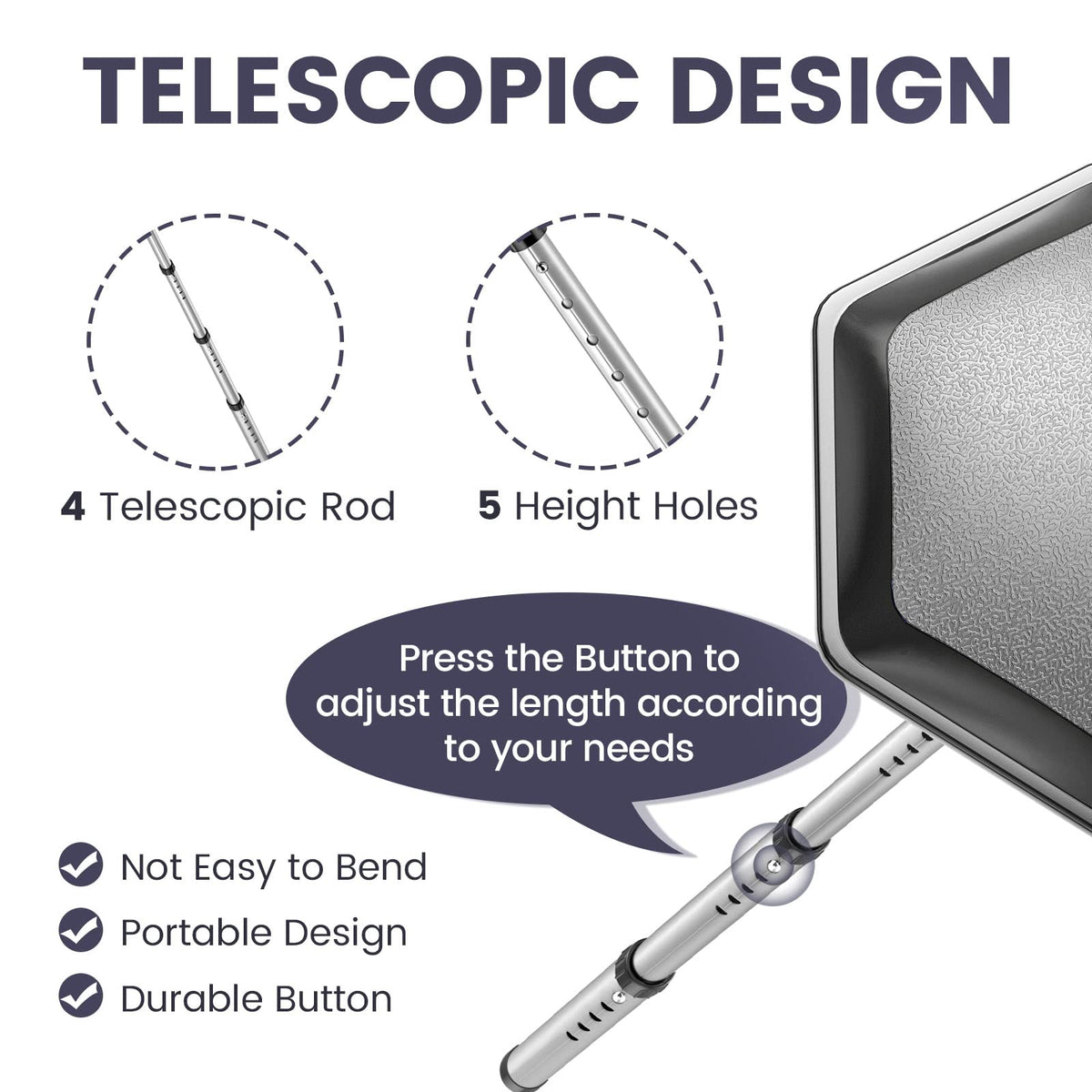ToVii push-button lock enables quick, secure adjustment.