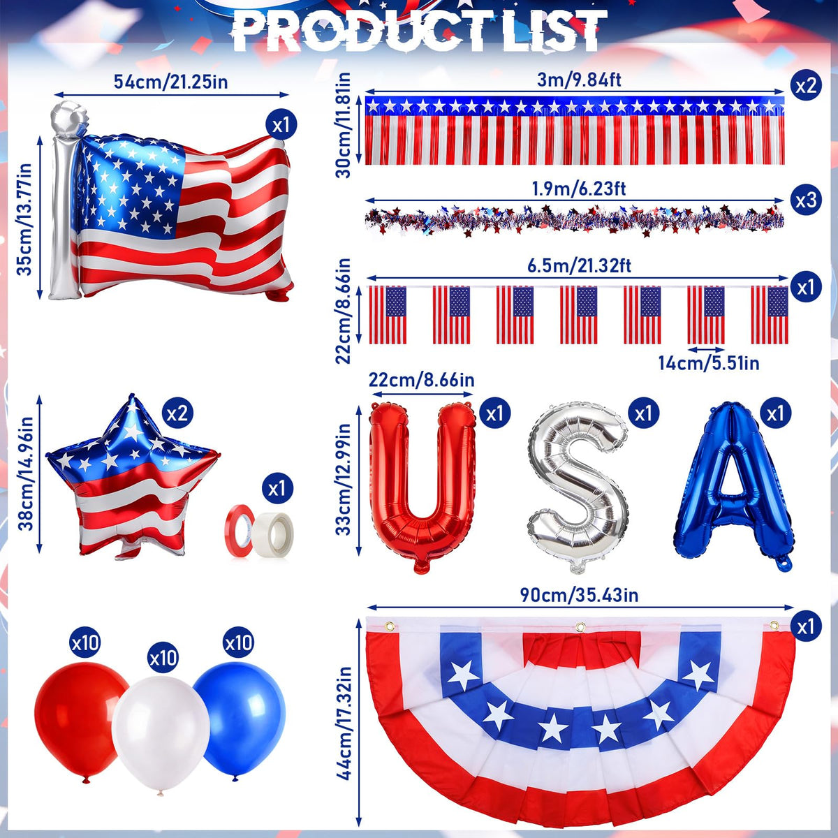 TowWolf foil fringe garland adds shimmering red, white, blue accents.