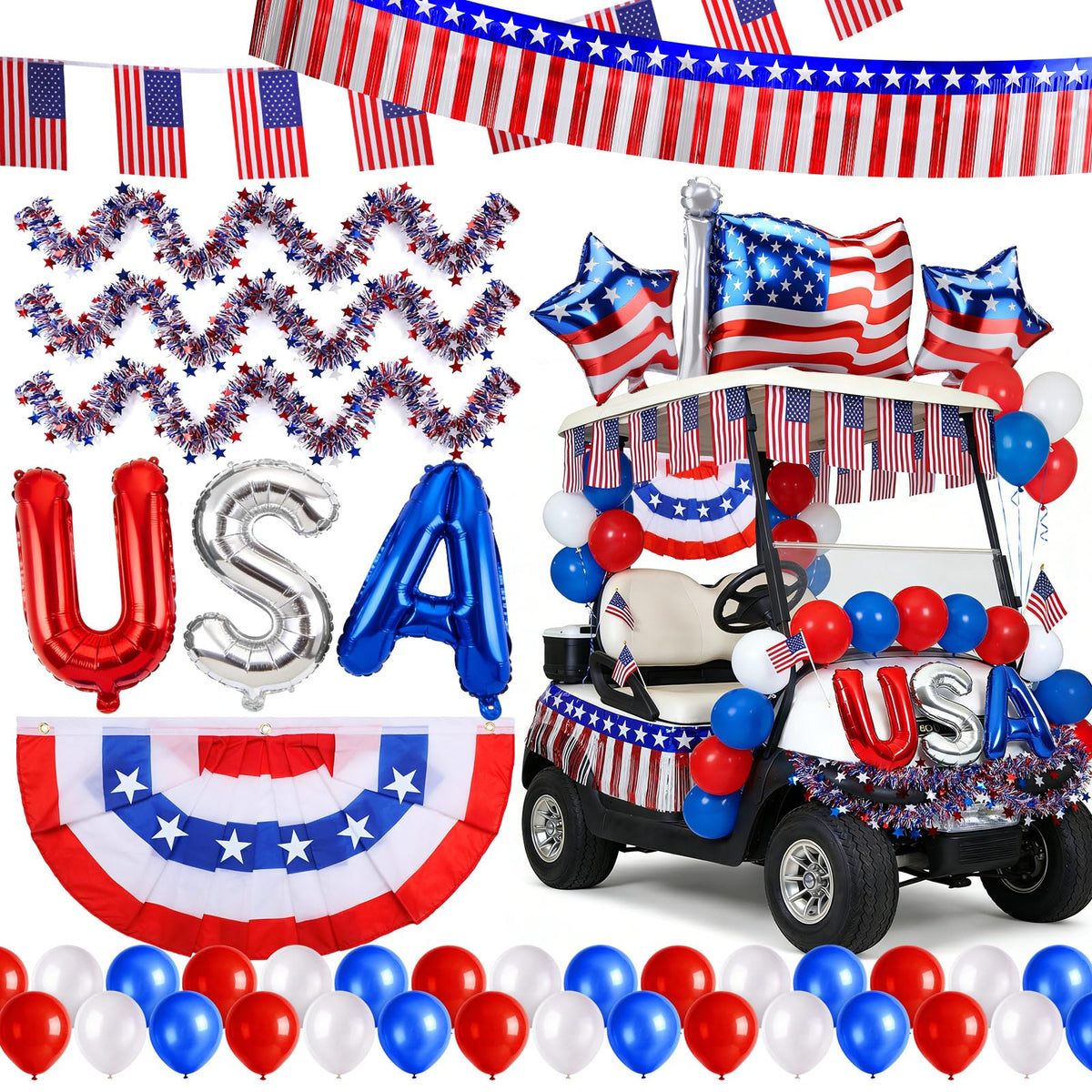 TowWolf pleated flag for easy, durable patriotic golf cart decoration.