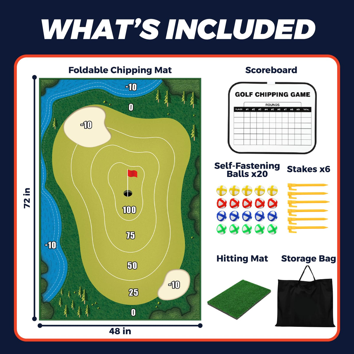TOY Life Chipping Golf Practice Mat: ground stakes secure setup on any surface.