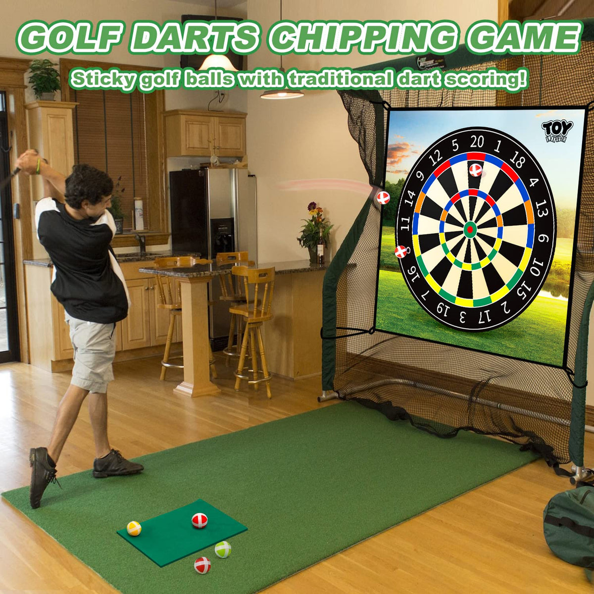 TOY Life Golf Chipping Game Set 20 sticky balls for satisfying target adhesion and scoring.