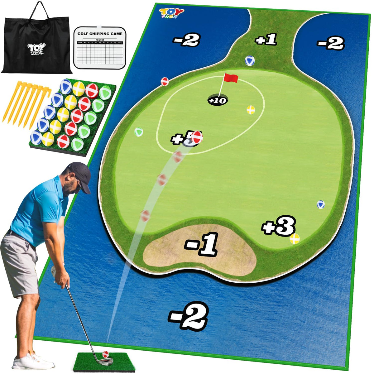 TOY Life golf chipping mat shows a large surface for indoor or outdoor play.