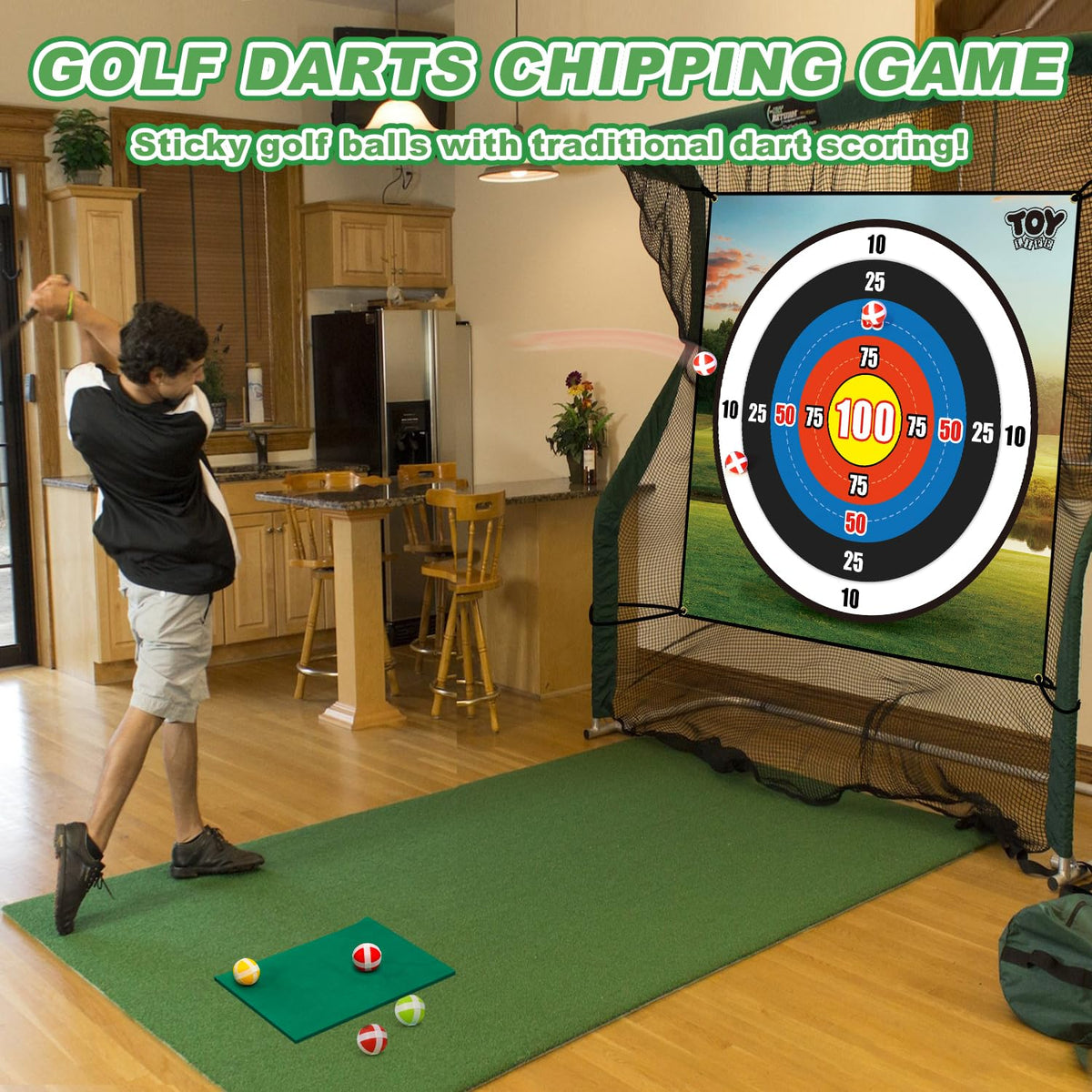 TOY Life golf darts game setup showing complete kit for versatile play.