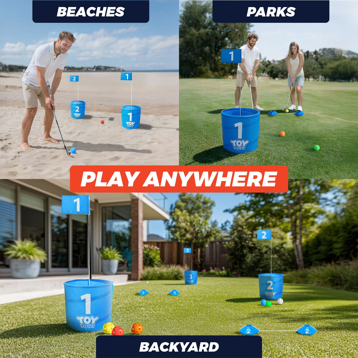 TOY Life flag and holes guide shots with clear visibility.