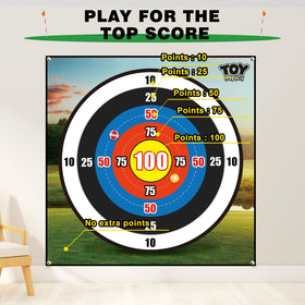 TOY Life stick golf balls adhere to fabric target for instant feedback.