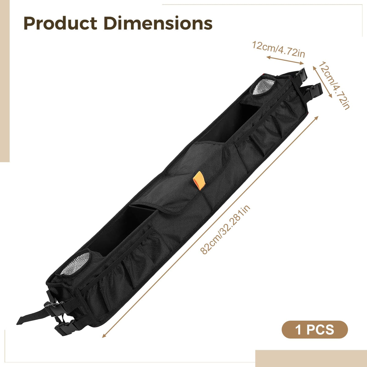 Toyosport Golf Cart Organizer Bag durable black polyester resists dirt and wear.